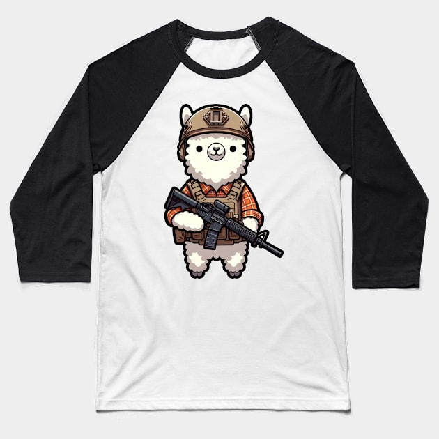 Tactical Alpaca Adventure Tee: Where Whimsy Meets Command Baseball T-Shirt by Rawlifegraphic